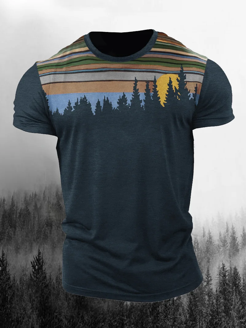 Forest Stripes Print Men's Casual T-Shirt in  mildstyles