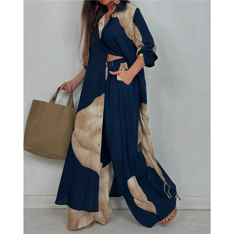 Athvotar Athvotar Spring And Autumn New Women's Fashion Casual Color Loose Shirt Trousers Two Sets