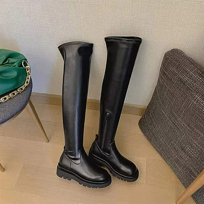 Qengg MCCKLE Women Over The Knee Boots Pu Leather Ladies Autumn Platform Shoes Female New Fashion Non Slip Footwear Woman Long Boots