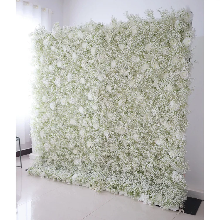 Flowers Artificial Floral Wall Backdrop: Elysian Garden Artificial Floral Wall Backdrop: Ethereal White Blossoms Edition-VF-268