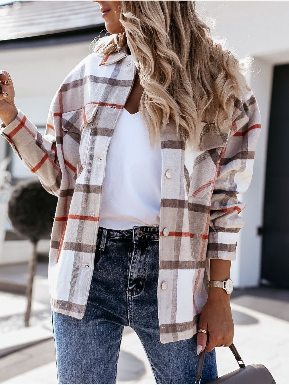  thdmladies Long Sleeve Loose Plaid Shirt thedmladies