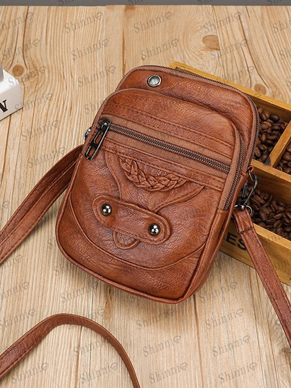 Vintage Studded Washed Leather Crossbody Bag