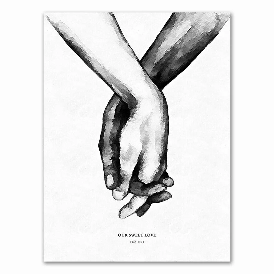 Nordic Black White Shoulder Kiss Hand Wall Art Canvas Poster Minimalist Print Love Quotes Painting Picture for Living Room Decor