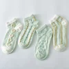 Spring Light Green 3D Jacquard Summer Women Short Socks 10 Pairs