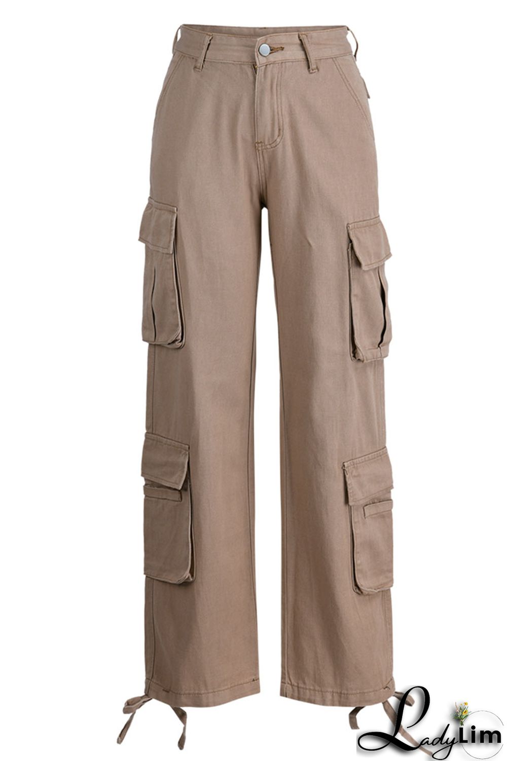 Green Street Solid Patchwork Pocket High Waist Straight Solid Color Bottoms