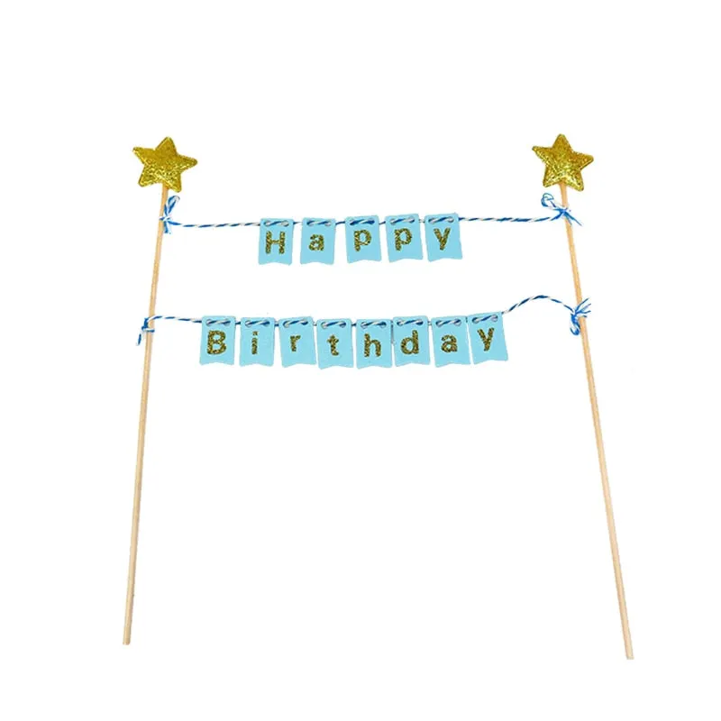 1Set Happy Birthday Cake Toppers Banner Flag Baby Shower Birthday Party Cupcake Topper Kids Girl Boy Birthday Cake Decorations