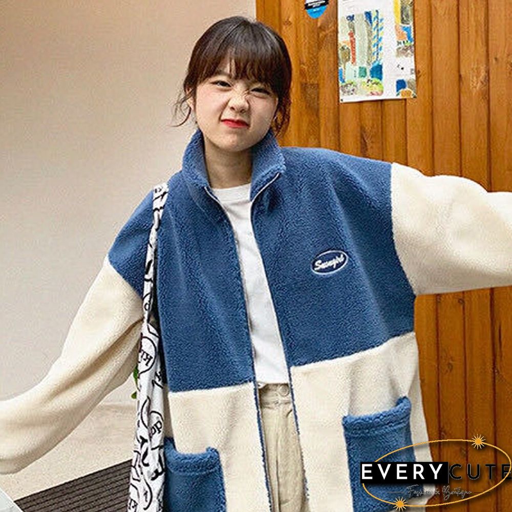 Womens Coats: Warm Thick Loose Casual Student Jacket Turndown Collar Long Sleeves