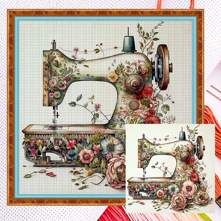 Retro Sewing Machine (40*40cm) 14CT Counted Cross Stitch gbfke