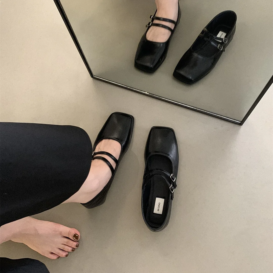 Churchf Style Dress, Shallow Mouth, Vintage Leather Shoes, Women's 2024 New Spring And Autumn Flat-Soled Mary Jane Shoes-Outfit Ideas