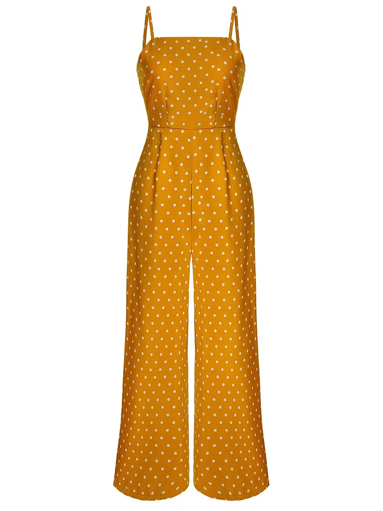 Polka Dot Strap Hollow Out Vintage Jumpsuit