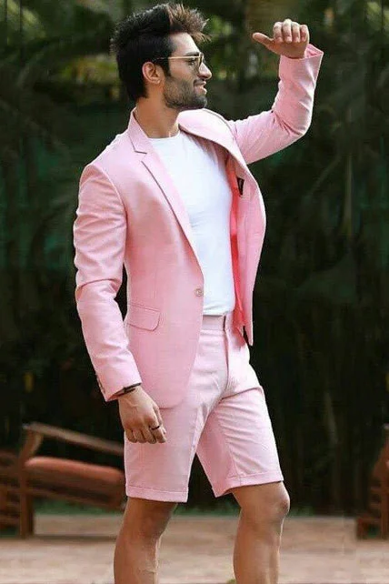 Handsome Pink Wedding Tuxedo Suit Notched Lapel With One Button New