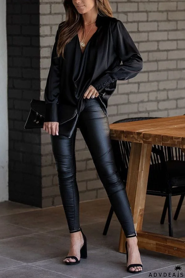 Satin Collared Drape Blouse