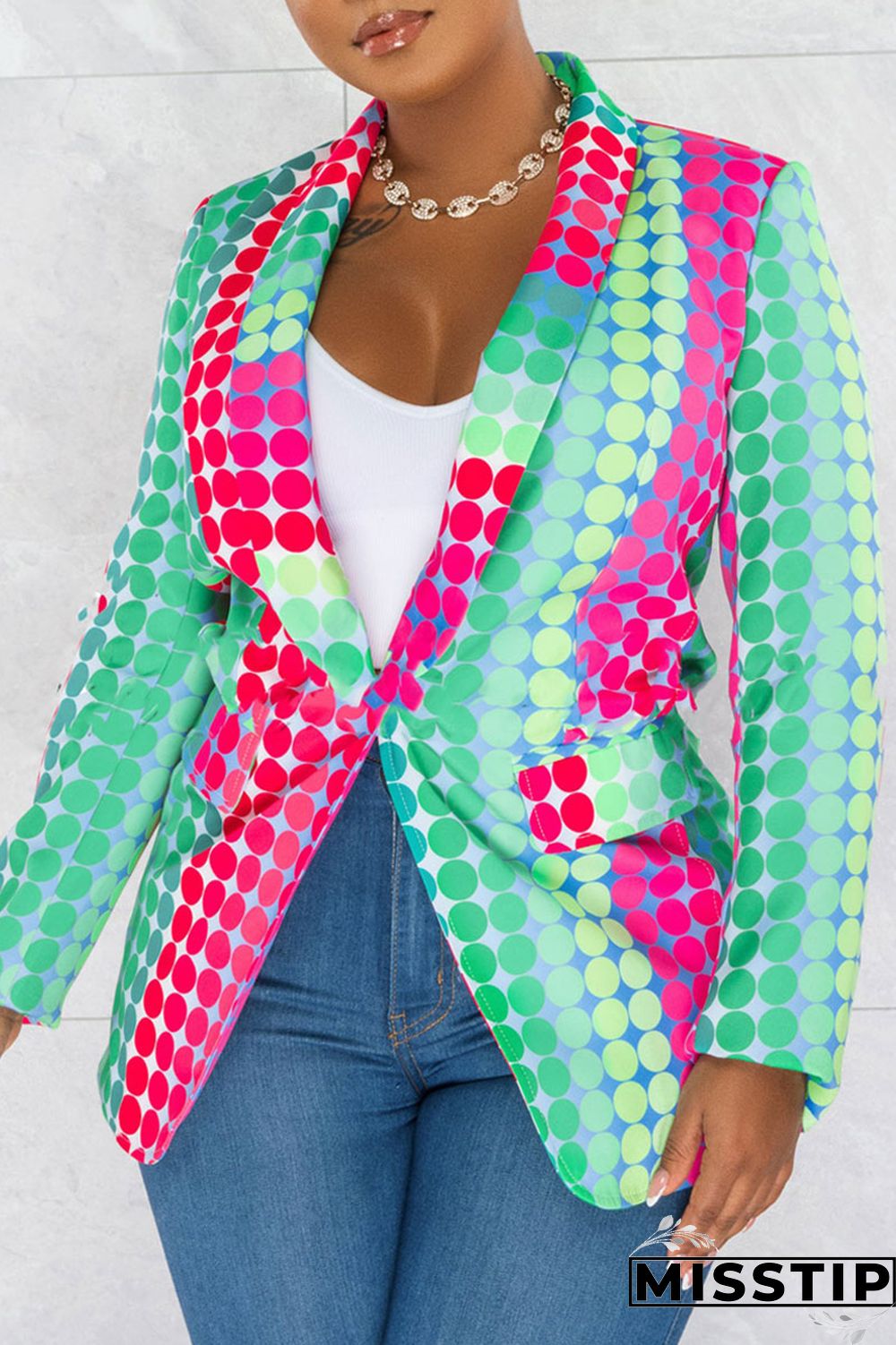 Green Fashion Casual Print Patchwork Cardigan Turn-back Collar Outerwear