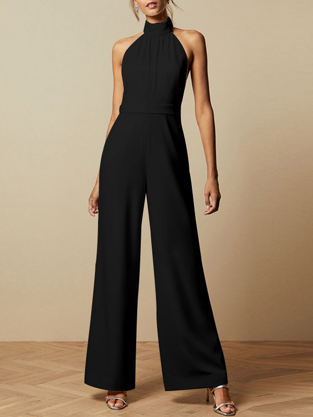 Celmia Elegant Office Lady Wide Leg Pants Overalls Casual Sleeveless Halter Women Jumpsuits 2022 Summer Backless Long Rompers