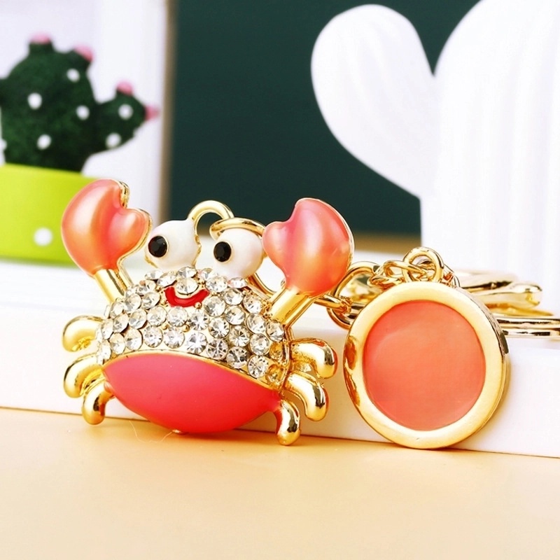 Cute Minimalist Crab Metal Inlay Rhinestones Women’s Keychain
