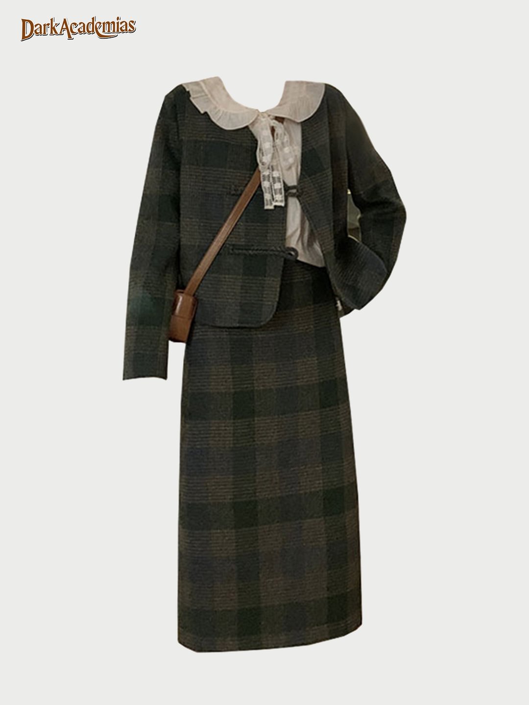 Darkacademias  Striped Plaid Coat And Skirt Duo