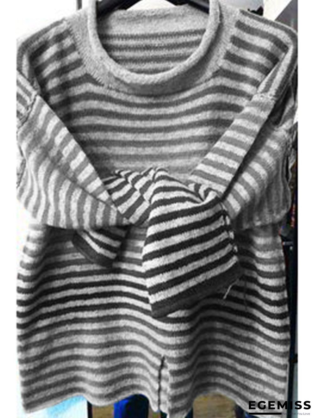 Casual Vintage Crew Neck Knitted Striped Shirts & Tops | EGEMISS