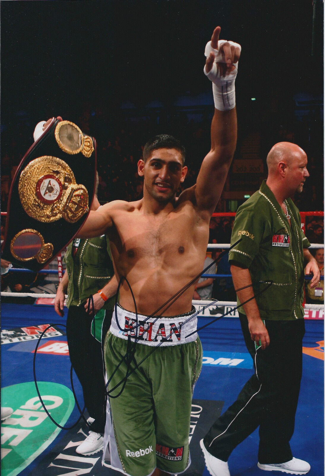 Amir KHAN Signed 12x8 Autograph Photo Poster painting AFTAL COA WBA World Champion Boxer RARE