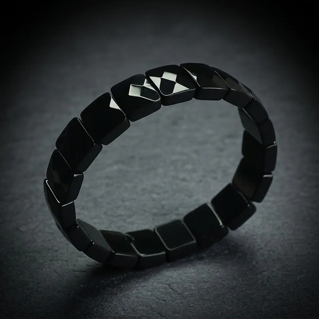 JiStones Natural Black Obsidian Faceted Cube Bracelet - The Essence of Shield & Style Luminous Midnight Black-Standard (10x12mm Cubes)