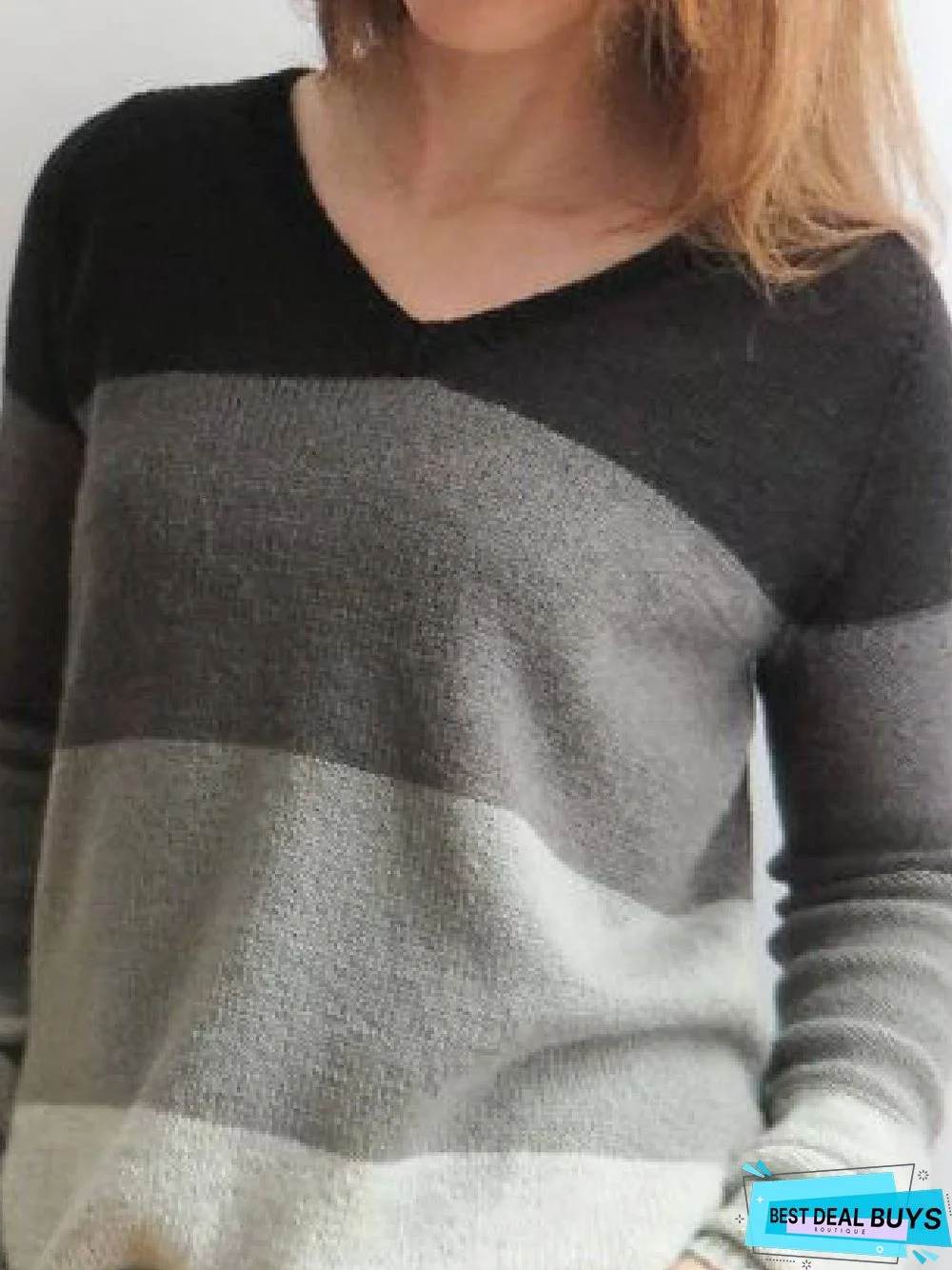 Black Long Sleeve Cotton-Blend Color-Block Sweater
