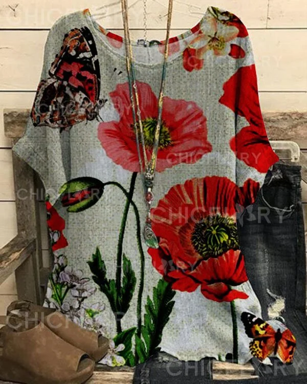 Women's Poppy Pattern Loose Top