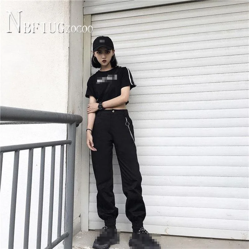 Lisa Same Style Practice Room Women Pants Hip Hop Chain Casual Dance Female Cargo Trousers