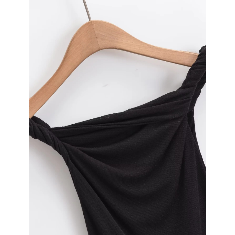 Ootddress Twist Off-Shoulder Slim T-shirt Solid Patchwork Elegant Backless Women's Top Y2k Top Pleated Casual Strapless Pullover Tee