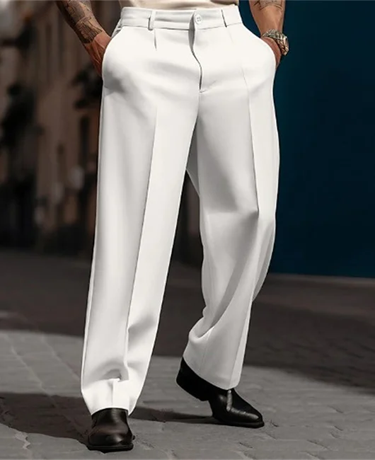 Business Slant Pocket One Button Solid Suit Pants 