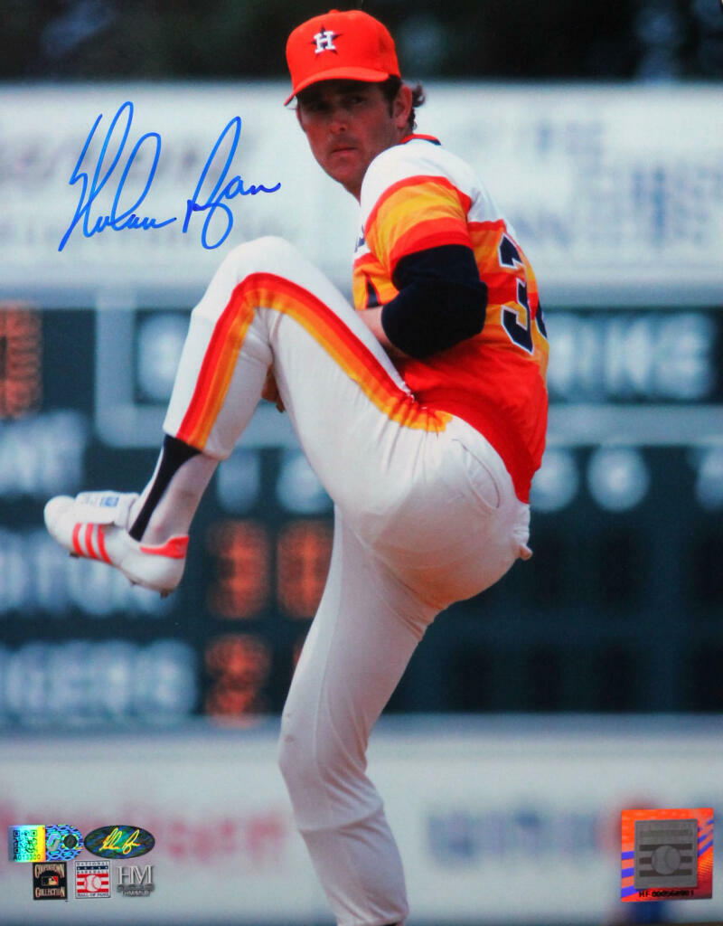 Nolan Ryan Autographed Astros 8x10 Rainbow Wind Up PF Photo Poster painting-AIV Holo *Blue