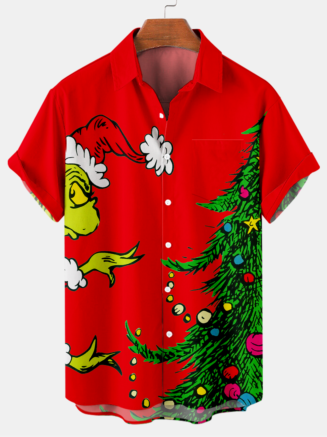 Men's Casual Christmas Creative Design Pocket Short Sleeve Shirt PLUSCLOTHESMAN