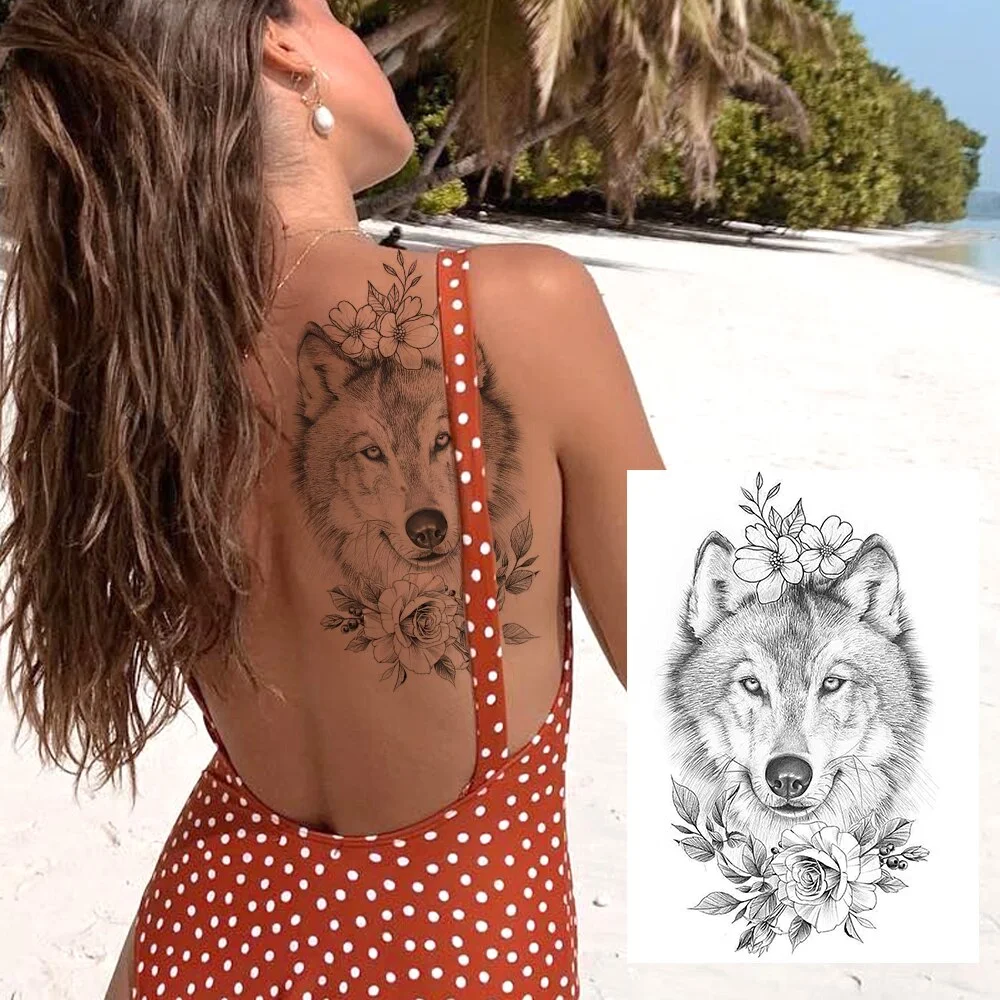 Sdrawing Military Wolf Temporary Tattoos Sleeve For Men Adult Fake 3D Lion Skull Tatoos Sticker Full Arm Warriors Tattoos For Show