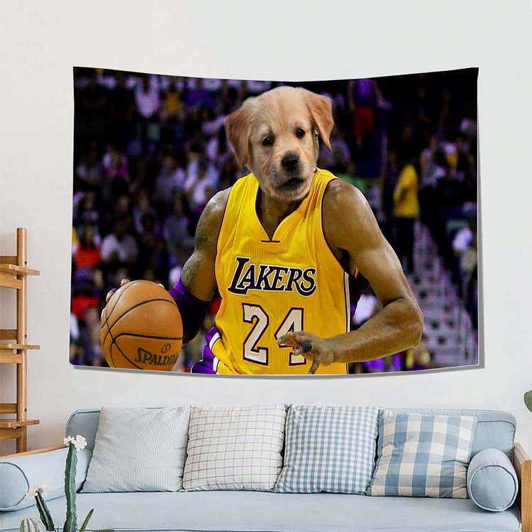 Kobe Bryant Tapestry | Basketball Star Tapestry | Pet Star Tapestry | Dog Playing Basketball tTapestry| Custom Tapestry 