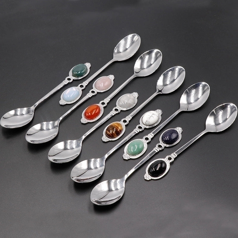 Retro Solid Color Stainless Steel Natural Stone Spoon