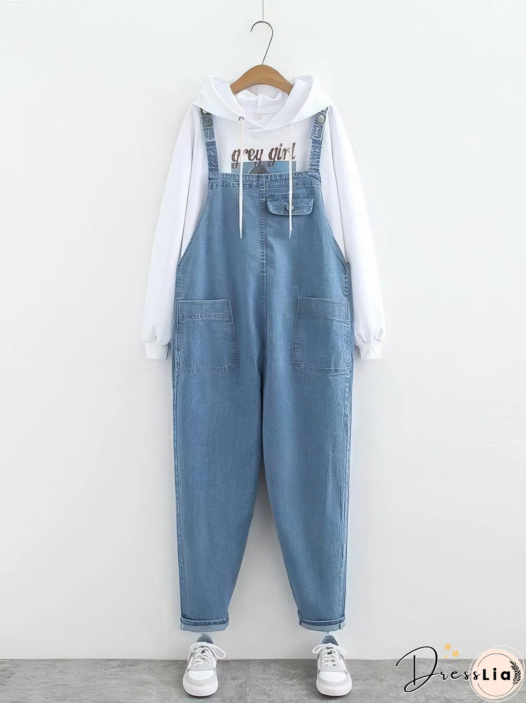 Straight Plus Size Curve Dark-Wash Plus-Size Jean Overalls