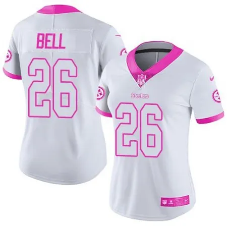 Steelers #26 Le'Veon Bell White/Pink Women's Stitched NFL Limited Rush Fashion Jersey