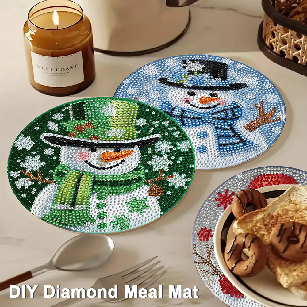 4pcs Snowman Diamond Art Coasters Kits for Home Party and Holiday Decorations