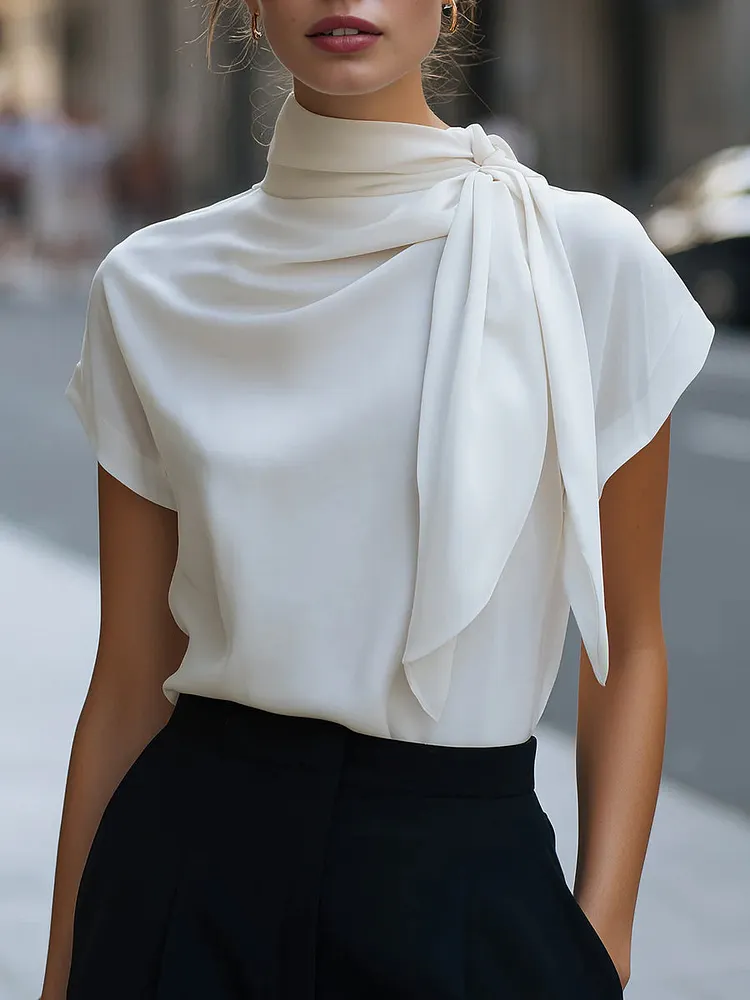 Elegant Tie-neck Satin Sleeveless Top