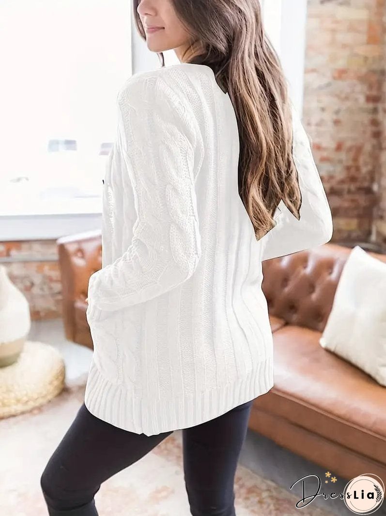 Cozy Cable Knit Button-Front Long Sleeve Cardigan