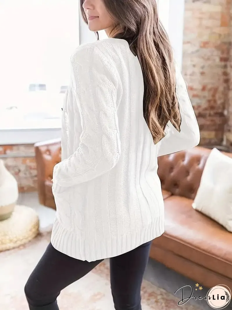 Cozy Cable Knit Button-Front Long Sleeve Cardigan