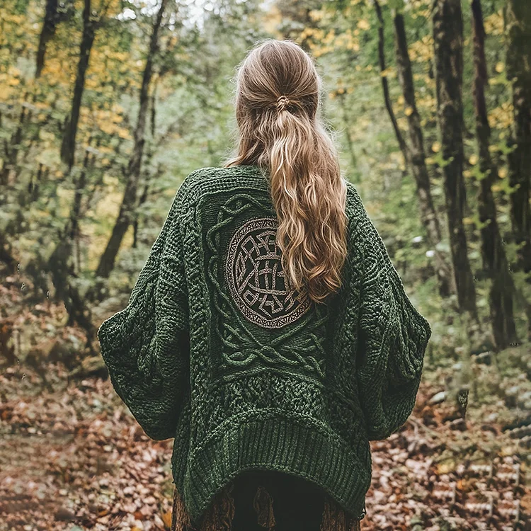 Vintage Irish Celtic Knot Knitted Cozy Jacquard Cardigan