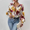 Gioiacombo&trade; Camicia a maniche lunghe stampata ampia da donna primaverile e autunnale