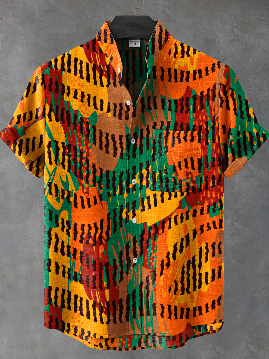 Tribal Ethnic Abstract Stripes Art Print Casual 100% Cotton Shirt