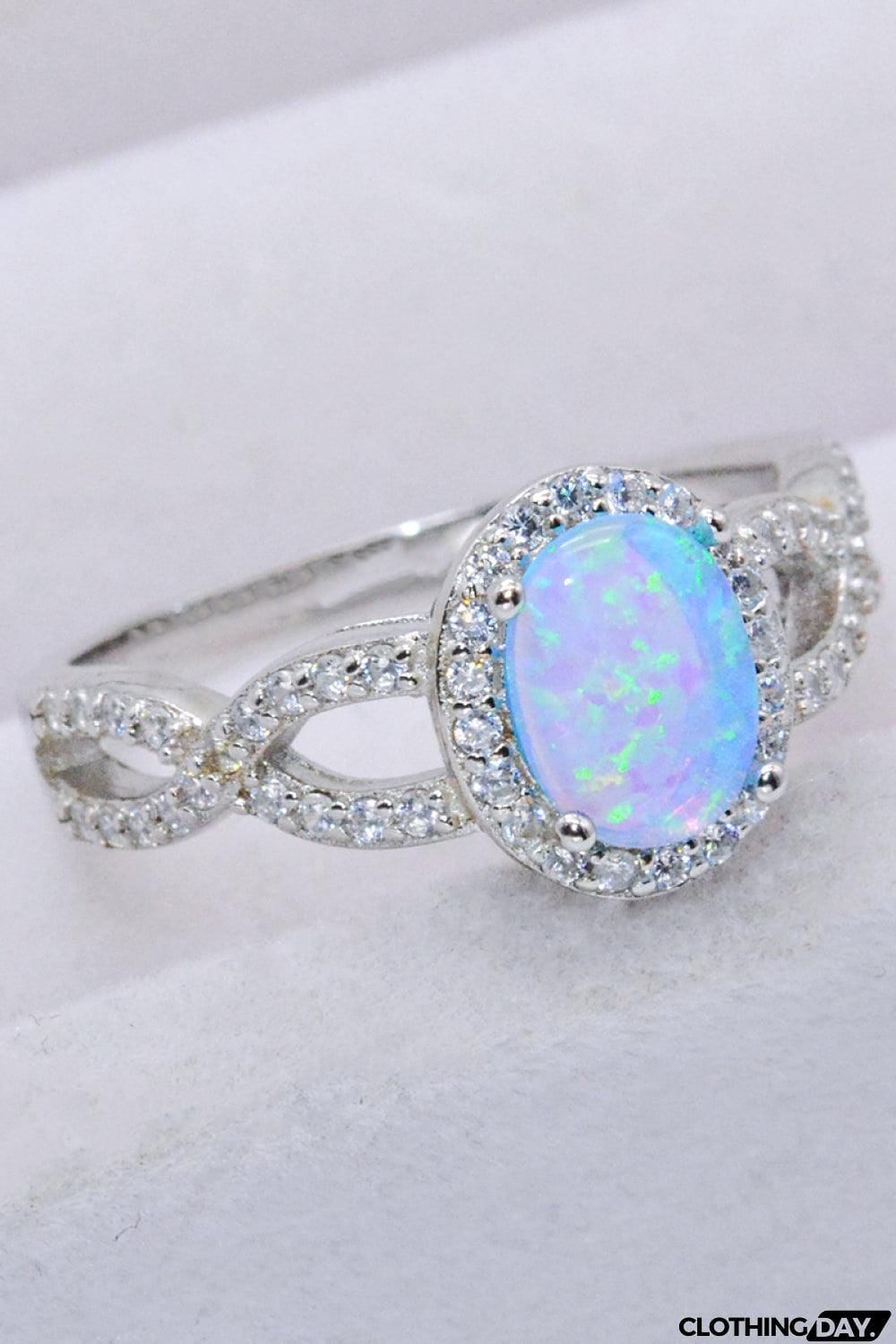 925 Sterling Silver Opal Halo Ring