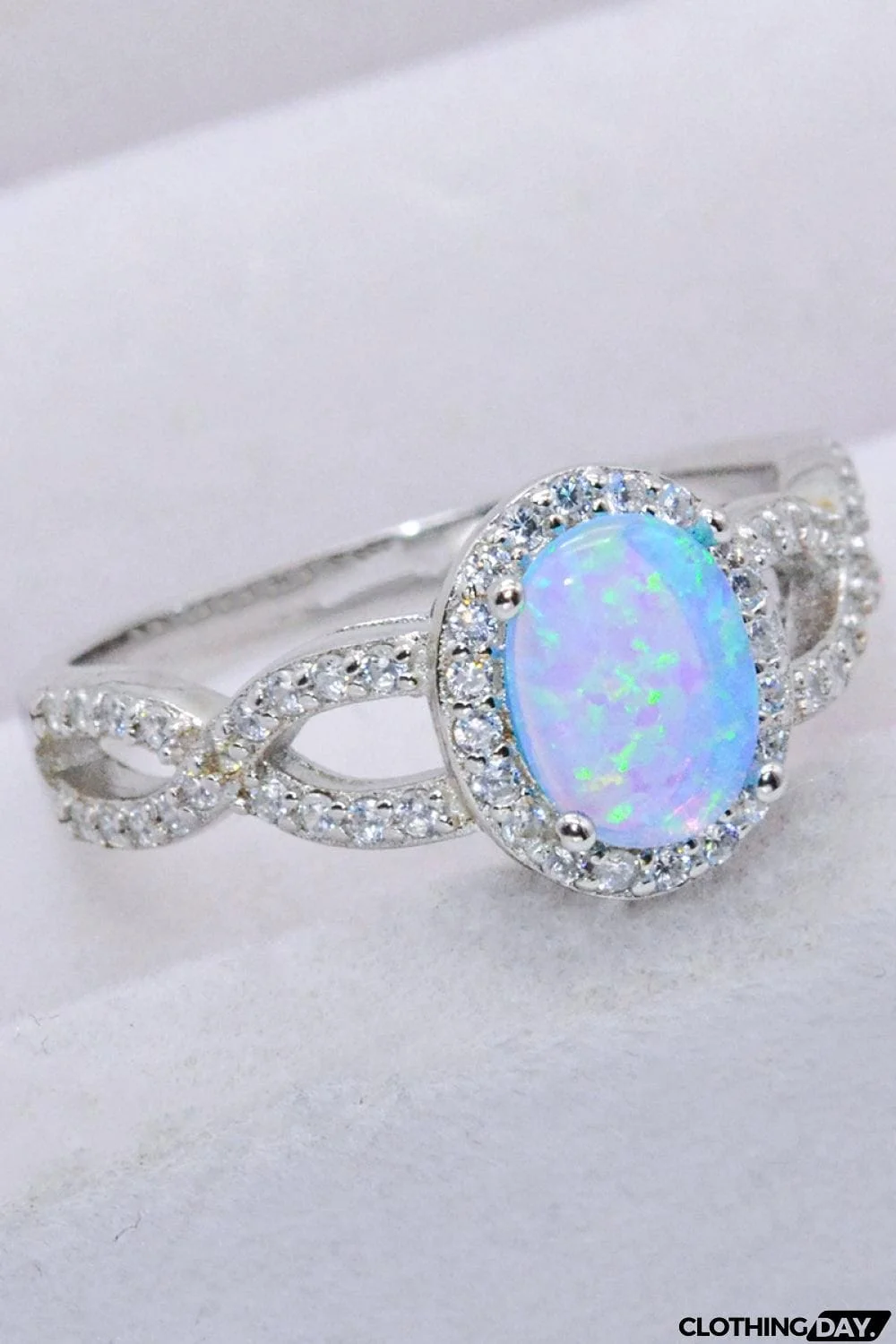 925 Sterling Silver Opal Halo Ring