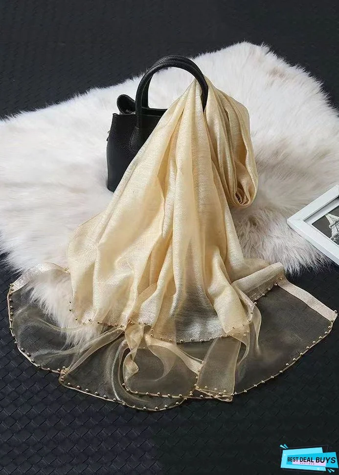 Women Green Handmade Nail Bead Patchwork Silk Scarf