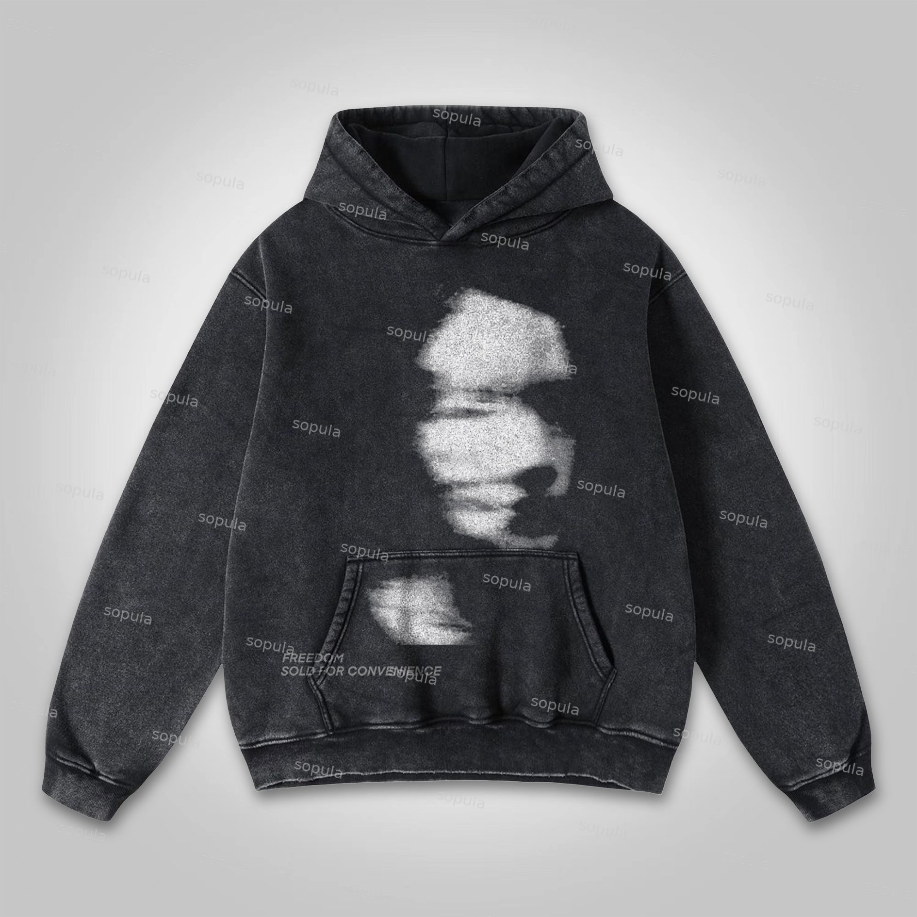 Sopula Freedom Sold For Convenience Abstract Character Graphic Washed Hoodie - SOPULA