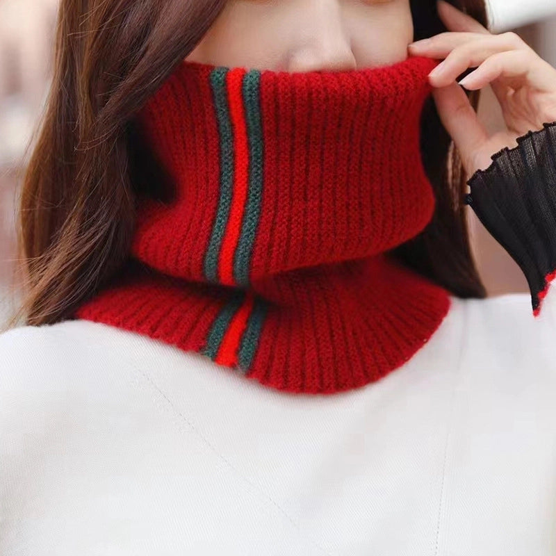 Autumn And Winter New Warm Knitted Hat Women’s Striped Geometric Neck Protection Scarf Pure Color Cover Fashion Couple