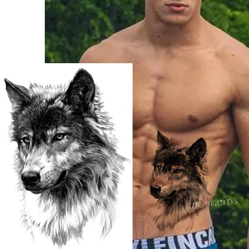 Sdrawing Tiger Cool Temporary Tattoo Sticker Fashion Wolf Waterproof Animal Body Art Arm Fake Removable Tatoo Men Women Personality