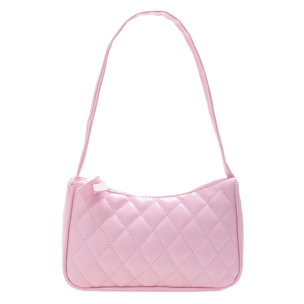 

Portable Lattice Pattern Women Handbags PU Solid Tote Shoulder Bag, Pink, 501 Original