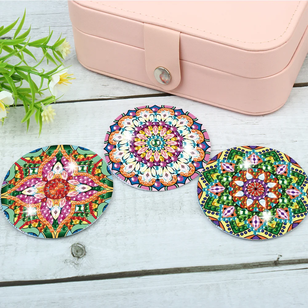 3pcs Diamond Painting Makeup Mirror Portable DIY Datura for Girl